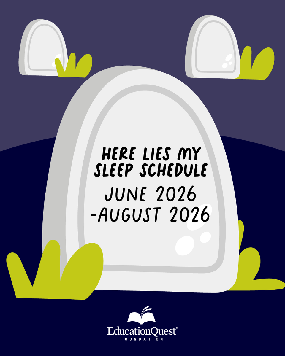 EducationQuest's tweet photo. Gone, but not forgotten. 🪦😴 If your sleep schedule spent the summer doing whatever it wanted, now's the time to start getting it back on track. Trust us... your first 8 am class won't wait. ⏰

#BackToSchool #CollegeAdvice https://t.co/aA5vGnMnNY