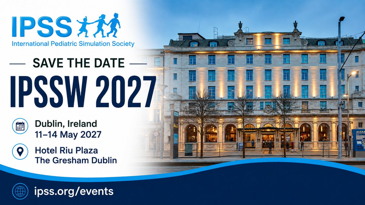 IPSSorg's tweet photo. Dublin is calling! 🇮🇪

Save the date for #IPSSW2027:
📅 11–14 May 2027
📍 Dublin, Ireland
🏨 Hotel Riu Plaza The Gresham Dublin

Join the global pediatric simulation community for IPSSW 2027.

🌐 https://t.co/x4UA3jEEGR
#IPSS #PediatricSimulation #HealthcareSimulation https://t.co/gzckieMSKx