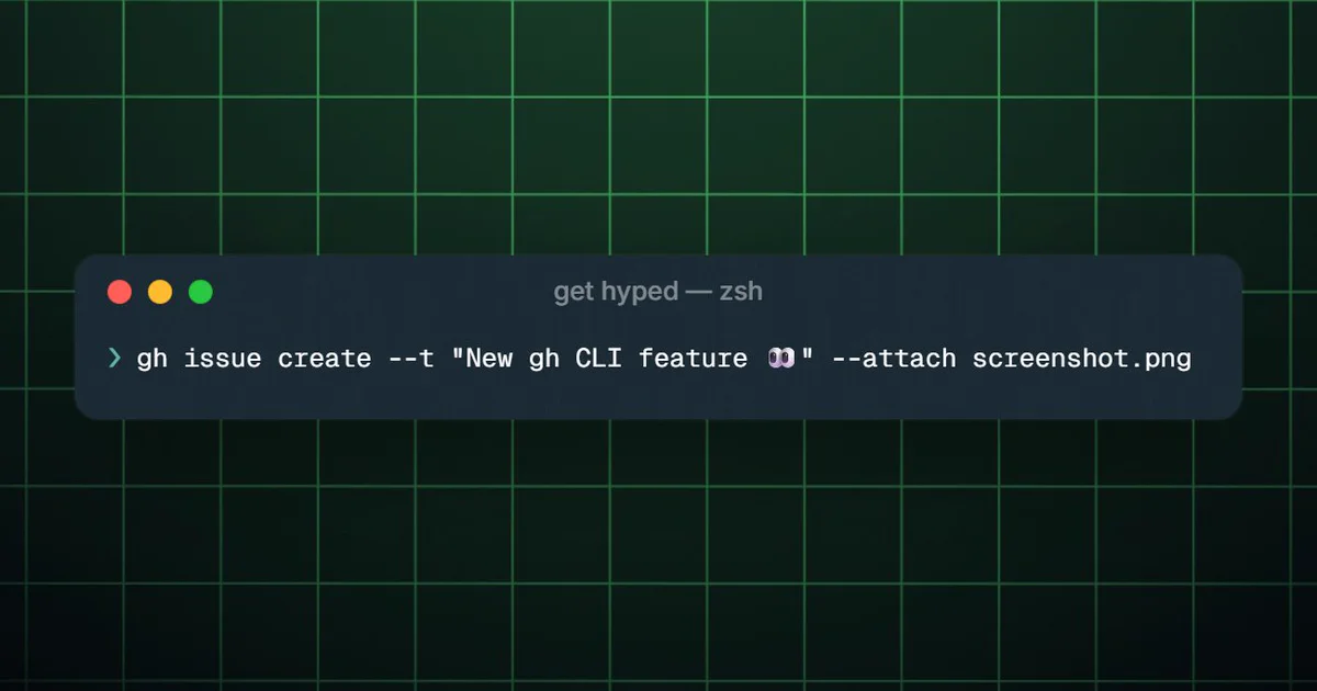 gh issue create --title "New gh CLI feature incoming" --attach screenshot.png