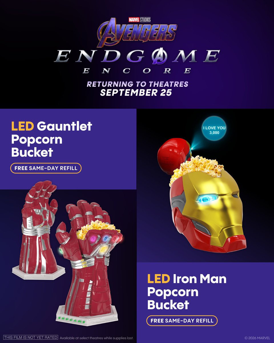 FunkoPOPsNews's tweet photo. Cinemark reveals their new Avengers Endgame popcorn buckets! Returning to cinemas next month!

#Avengers #Cinemark #Marvel #Endgame #FunkoPOPNews #Popcorn https://t.co/dQ5YheqHab