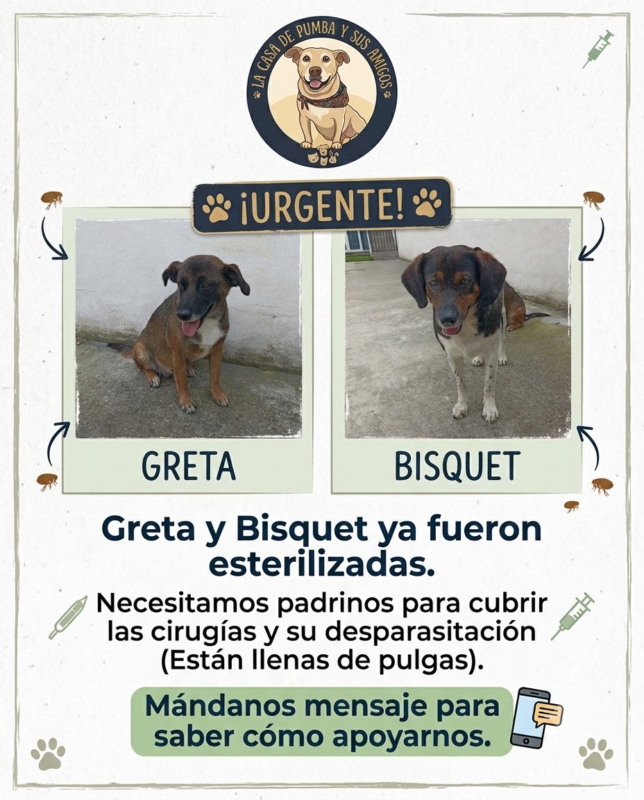 casa_pumba's tweet photo. 📣 ATENCIÓN. Necesitamos padrinos para pagar las cirugías y la desparasitación de Greta y Bisquet. Ya se están recuperando pero están infestadas de pulgas. https://t.co/BGqXpWV9ql