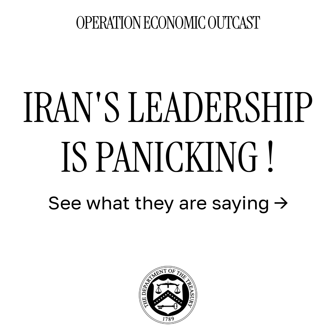 SecScottBessent's tweet photo. Iran’s leadership is admitting what the world can now see: the pressure is working.

President Masoud Pezeshkian acknowledged Iran’s economic shortages, saying, “The war must come to an end at some point.”

Mohammad Bagher Ghalibaf, Iran’s parliamentary speaker, was even more direct: “No matter how much military power we have, if people are hungry and we don’t have financial circulation, economic growth and domestic production, we will not endure.”

Under President Trump, Treasury will continue to sever every economic lifeline sustaining this regime until Tehran stands alone.