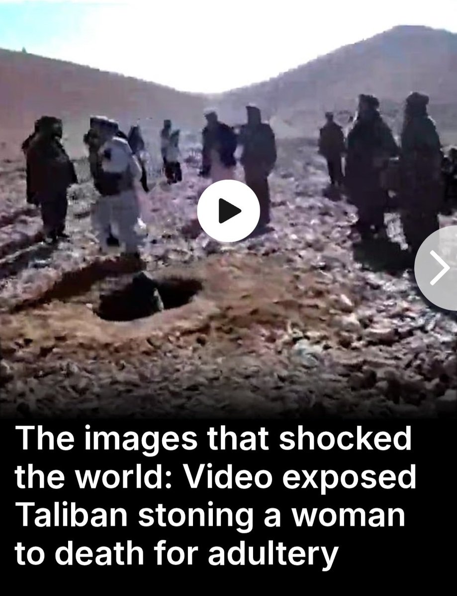DonnaLouise1212's tweet photo. These barbaric Taliban savages buried a 19-year-old girl up to her neck and stoned her to death while she screamed. 

Her “crime”? Trying to elope with the man she loved instead of accepting a forced marriage. 

They chanted Allahu Akbar as the rocks hit. 

He got lashed.

She was murdered. Pure medieval savagery. No excuses.