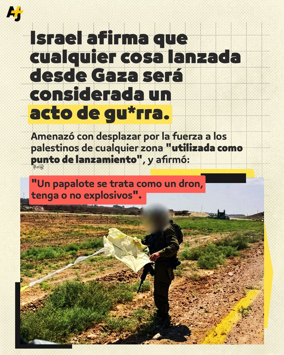 ajplusespanol's tweet photo. Israel amenaza con intensificar los ataques aéreos en Gaza por culpa de los papalotes de los niños.⁣ https://t.co/wnxEuH4Nx0