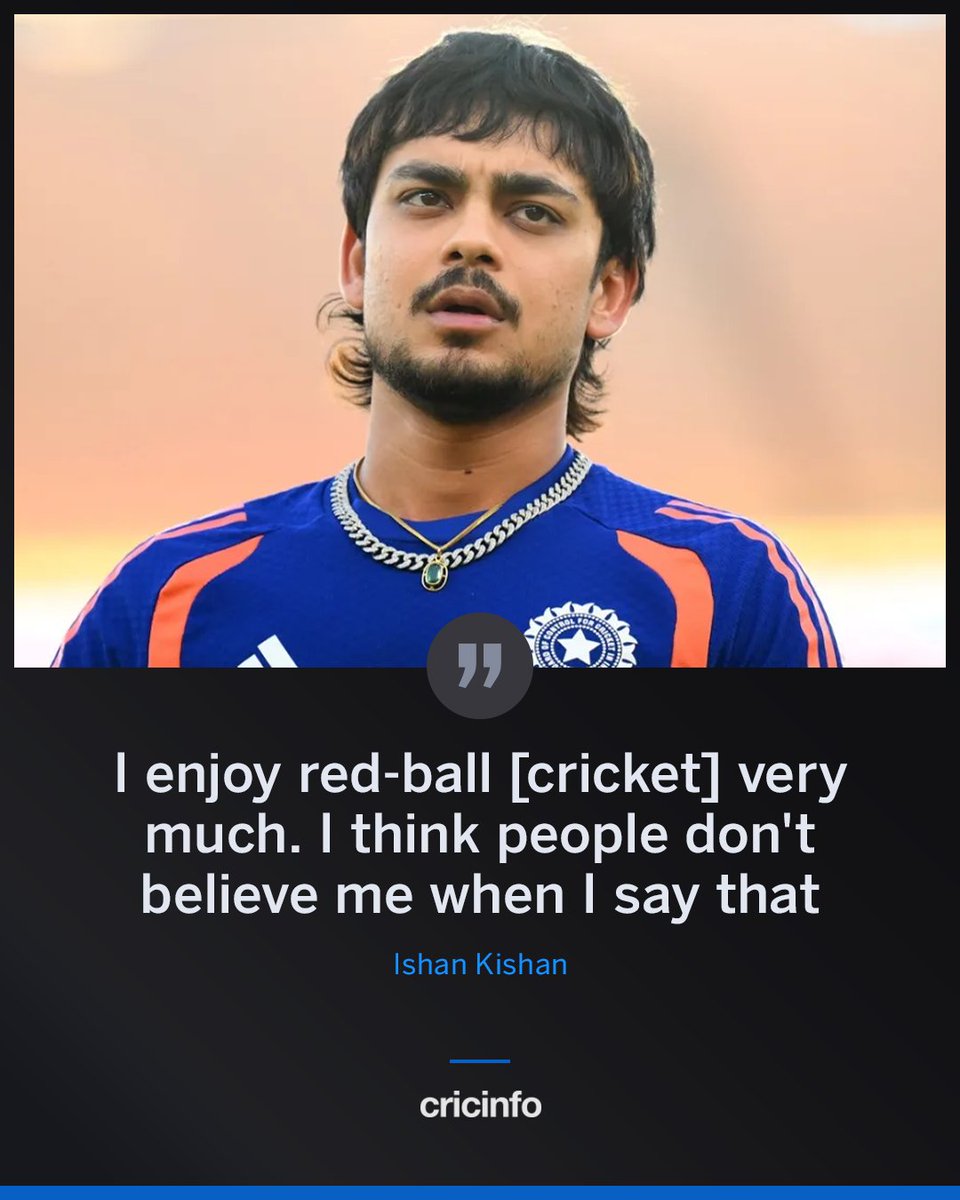 cricinfo's tweet photo. "I'm being very honest, I really do enjoy red-ball cricket" 🗣️ Ishan Kishan

Read more: https://t.co/VLlsDCBpF0 https://t.co/GRF20oI3cF