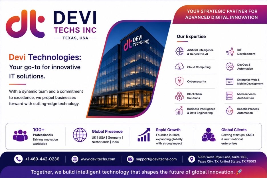 devitechs_inc's tweet photo. 🚀 Devi Techs INC — Your Strategic Partner in Digital Innovation

With 100+ professionals and expertise in AI, Cloud, Cybersecurity, DevOps, and Automation, we deliver secure, scalable solutions that help businesses grow

#DigitalInnovation #AI #CloudComputing #Cybersecurity https://t.co/Xm3KvM2CVB