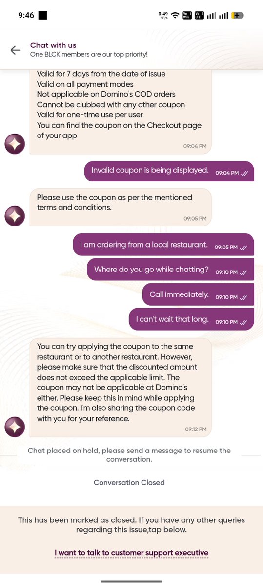pirkvivek's tweet photo. @Swiggy @SwiggyCares Such idiots are kept in customer service. They close the chat without providing complete information. And you made the process so time-consuming that the customer becomes frustrated. Now tell me are you seeing the coupon details in the chat? https://t.co/X0D3ErjRLG