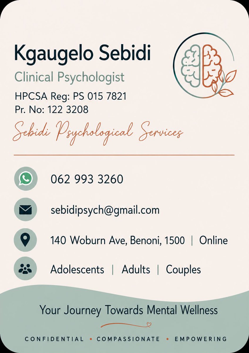 Kgaugelosebidi's tweet photo. If you need a clinical psychologist in the east rand, call or WhatsApp :) https://t.co/m1Zg6EMF8B