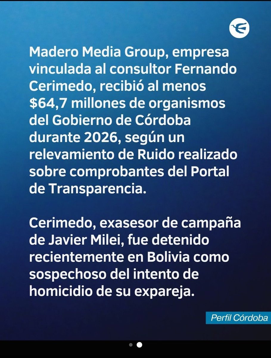 ArielBulsicco's tweet photo. Acá y allá...

Rosario y Córdoba.

Enviando guita al medio-portal del acusado de intento de femicidio en Bolivia, Fernando Cerimedo, operador de noticias falsas y violentas contra opositores.

No van a explicar porqué??
Ya no quieren preguntar??
Nadie va a responder??

🤔🧐🤐 https://t.co/BJzmdUSdlP