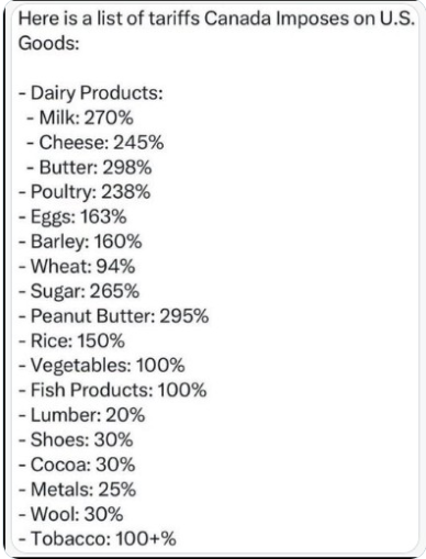 SunshineS495's tweet photo. @JustTheNews Canada has placed tariffs on US goods for years while the US had never placed any tariffs until now. All President Trump wants is to play fair. https://t.co/XovI6PwlZ5