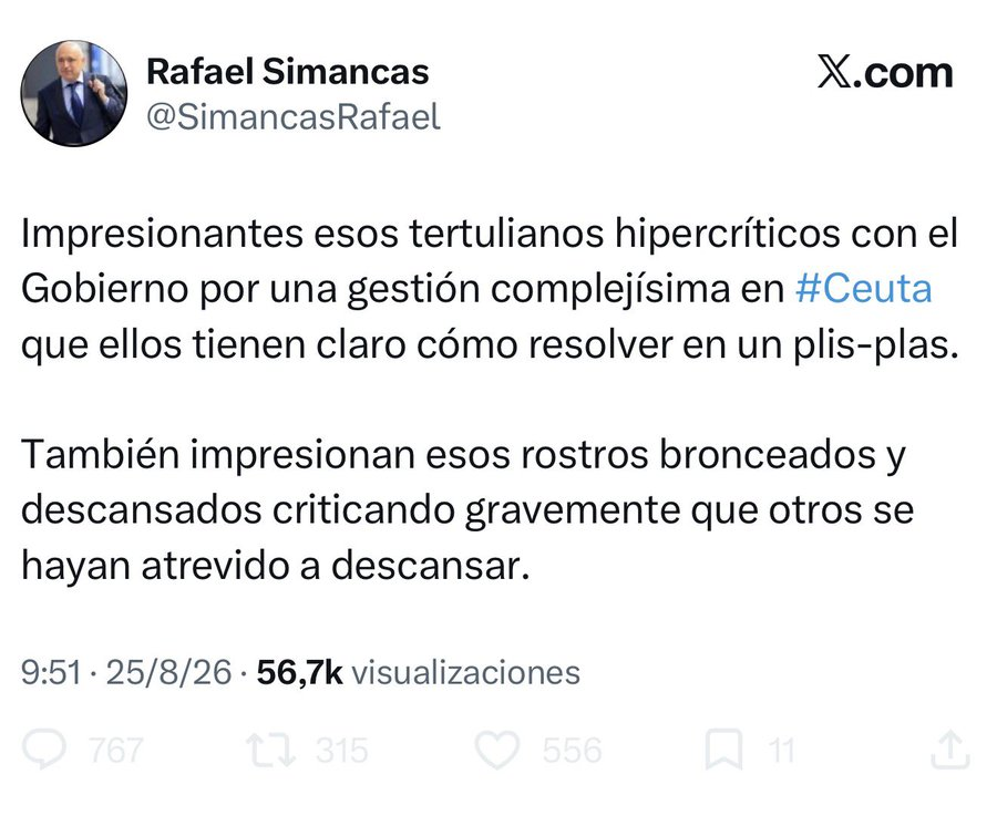 sanchezdelreal's tweet photo. Simancas, te voy a hablar como un amigo, como un padre, como un hermano: ERES GILIPOLLAS.  Pero no un poco, MUCHO. https://t.co/nx0mJqeaVY