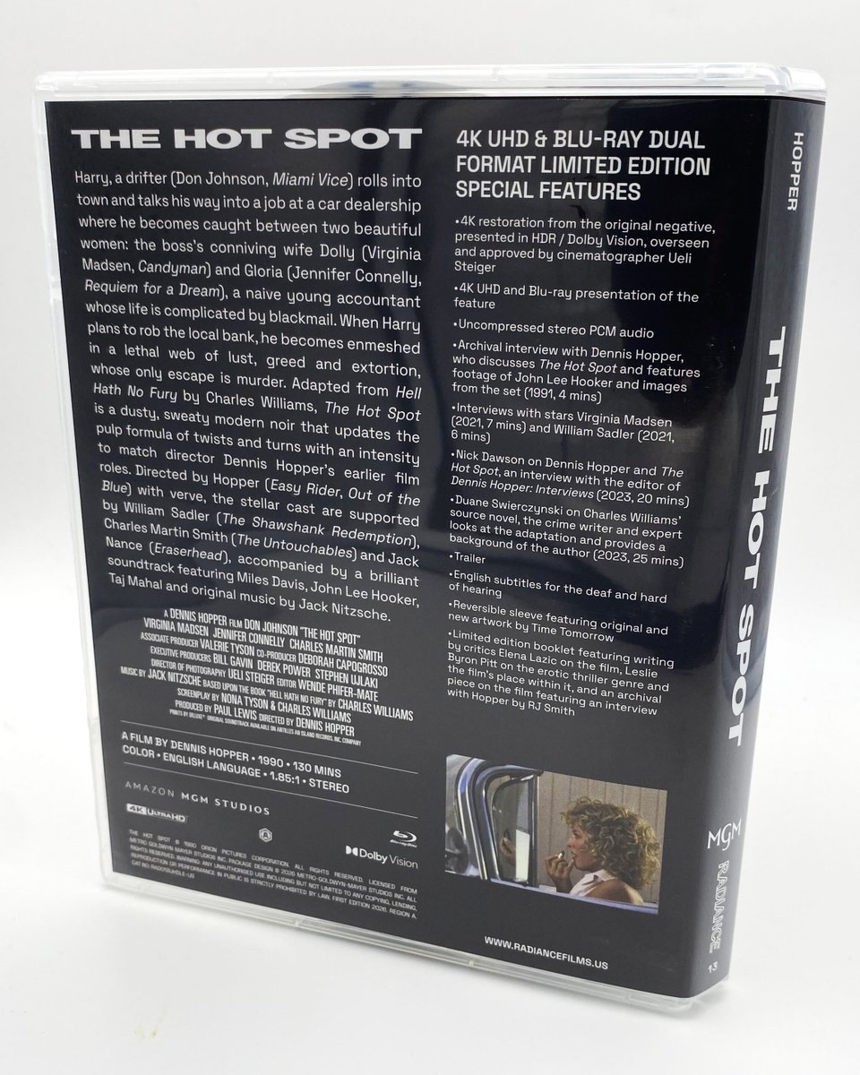 FilmsRadiance's tweet photo. Our first UHD Upgrade is of Dennis Hopper's sweaty southern noir THE HOT SPOT.

Using a new 4K restoration, this edition contains the same features as the previous LE, including @thatnickdawson on Dennis Hopper, @swierczy on the source material, booklet writing by @elazic + more! https://t.co/olPUhzQnmf
