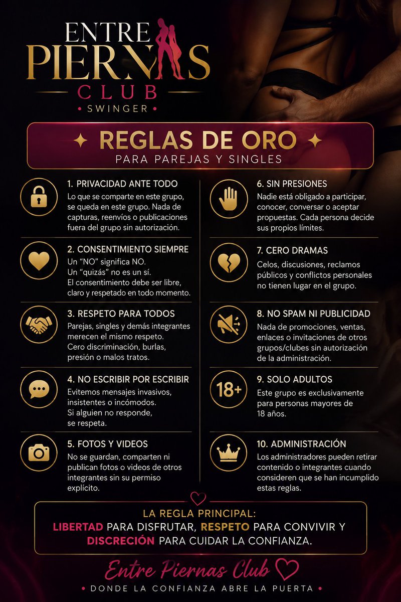 EntrePiernasSW's tweet photo. Les compartimos las reglas que tenemos en nuestra página y grupo de WhatsApp tanto para parejas como para singles, son exclusivas y obligatorias. 

Si quieres formar parte de este grupo de WhatsApp enviamos por interno tu contacto para agregarte 😈🔥 https://t.co/Xz6Bj2it7e