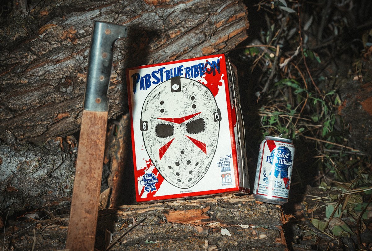BDisgusting's tweet photo. Jason Universe joins forces with Pabst Blue Ribbon this Halloween for limited edition Jason Voorhees 12-packs and more: https://t.co/hO55OghMav https://t.co/0Fk7Sn2mbk