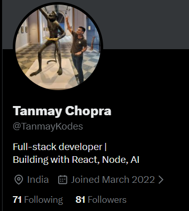 TanmayKodes's tweet photo. Am I hitting 100 followers today ? 
If you're interested in tech/startups, let's connect! https://t.co/toOrbkDKU0
