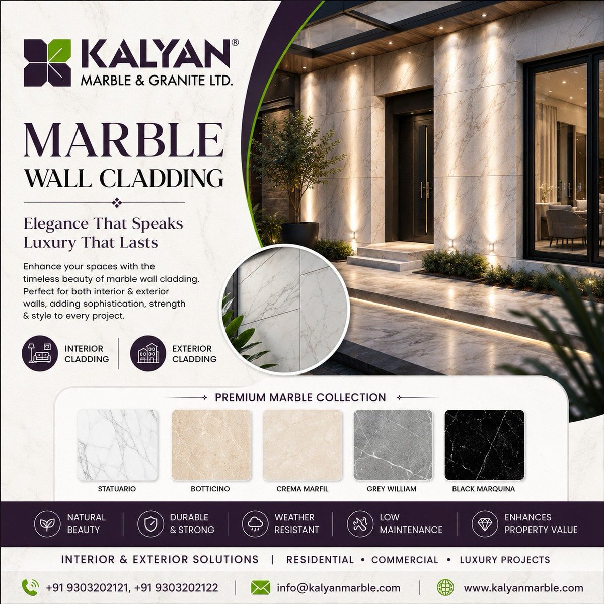KalyanMarble's tweet photo. ✨ Elegance That Speaks. Luxury That Lasts. ✨

Transform your spaces with the timeless beauty of Marble Wall Cladding by Kalyan Marble &amp; Granite Ltd. 🏛️

From sophisticated interiors to stunning exteriors, our premium marble collection adds style, strength &amp; lasting elegance https://t.co/3cCKySwvOK