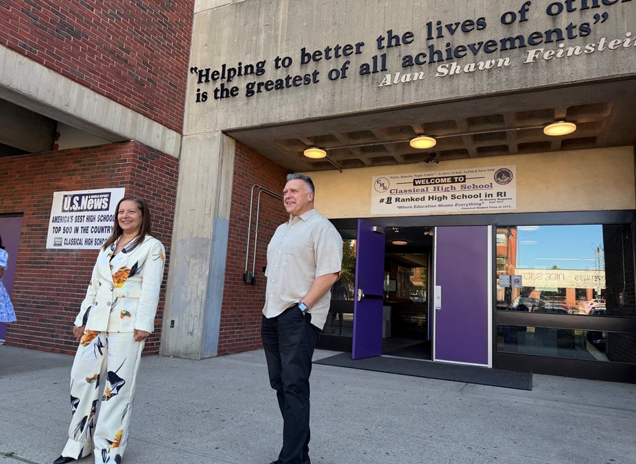 RIDeptEd's tweet photo. The first day of school is officially underway in Providence, including at Classical High School! 🍎 📚

Classical High School was ranked the number one high school in Rhode Island for 2026-27 by U.S. News &amp; World Report &amp; was also named a 2026 Blue Ribbon School! 🎉 @pvdschools https://t.co/svII2bFx1g