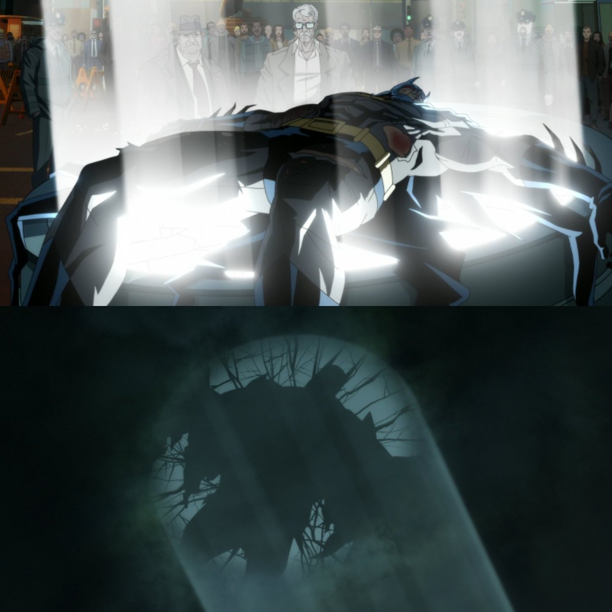 oyemnassxo's tweet photo. The way Bane beat up Batman so brutally, throwing him onto the Bat-Signal while it was still shining but there was no Batman left to save the city. The symbolism, the foreshadowing was insane https://t.co/P8VXff9Hzn