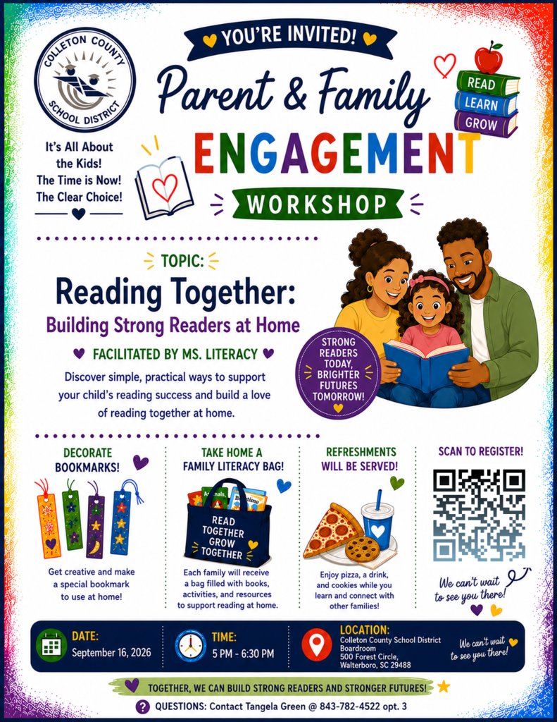 ColletonSchools's tweet photo. Parent and Family Engagement Workshop. We would love to see you there! https://t.co/CeM0N0NYoV