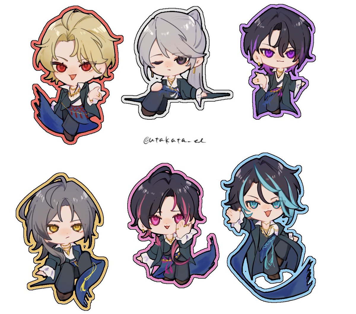 utakata_el's tweet photo. 無配用ステッカーイラスト完成！印刷のこと考えずに描いたせいで画質が､､､🤫

名古屋公演にてお渡ししようと思うので欲しいメンバーあったら教えてください！確実に用意しておきます🫶🏻 https://t.co/AWCVmJ5GWx