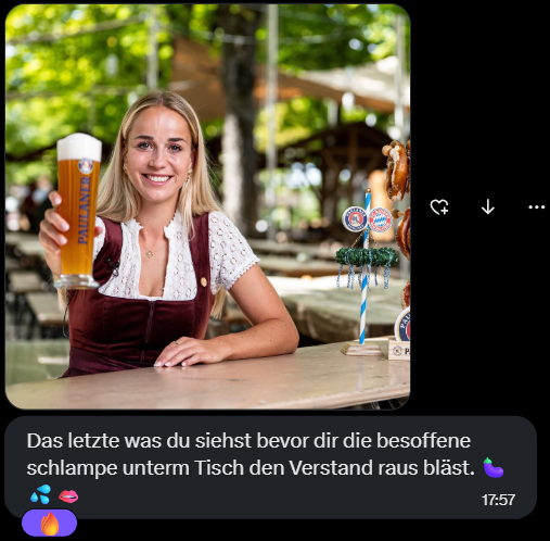 GerSportsFan's tweet photo. That's why I love my community here! I received this DM today 🥵
Here's the translation of what he said:
"The last thing you see before the drunken slut blows your mind out under the table"
It's really fucking crazy 😵‍💫😵‍💫😵‍💫 https://t.co/A6O3peuILx