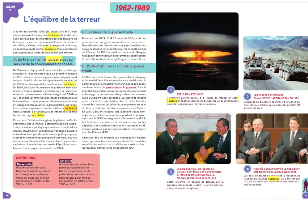 mnz_dev's tweet photo. @regelegorila https://t.co/wLccqqqZ2g
Livre d'histoire Géo de 2016 pour la 3e, perso j'ai plus de 30 ans (donc j'ai jamais vu ce livre) et je me souviens tres bien l'avoir abordé au collège. Que ce soit les essais du Sahara ou ceux de polynésie. https://t.co/khGNOuhdqq