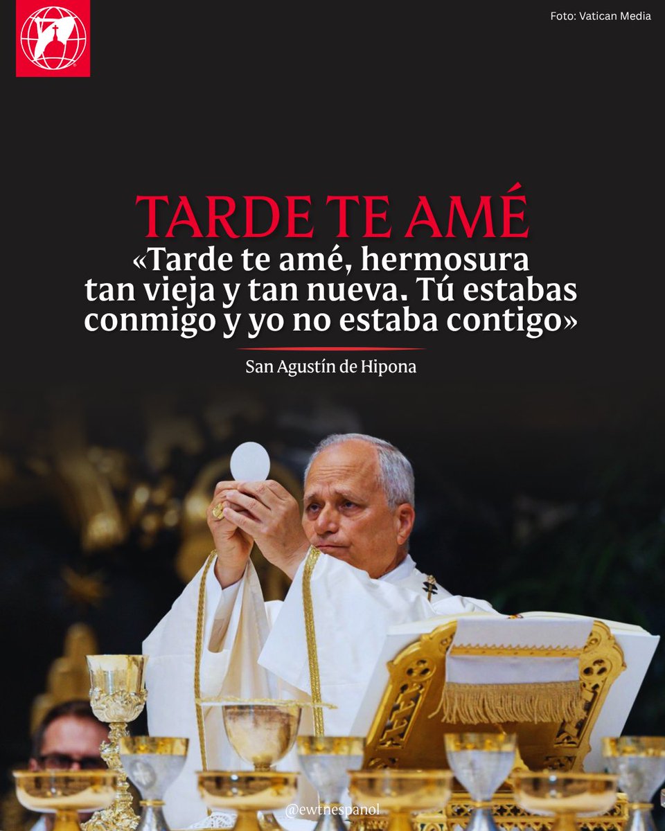 EWTNespanol's tweet photo. “Tarde te amé, hermosura tan vieja y tan nueva: tarde te amé. Y mira, tú estabas dentro y yo estaba en el mundo exterior y te busqué allí, y en mi estado desagradable me sumergí en esas hermosas cosas creadas que tú hiciste. Tú estabas conmigo y yo no estaba contigo” San Agustín de Hipona.
