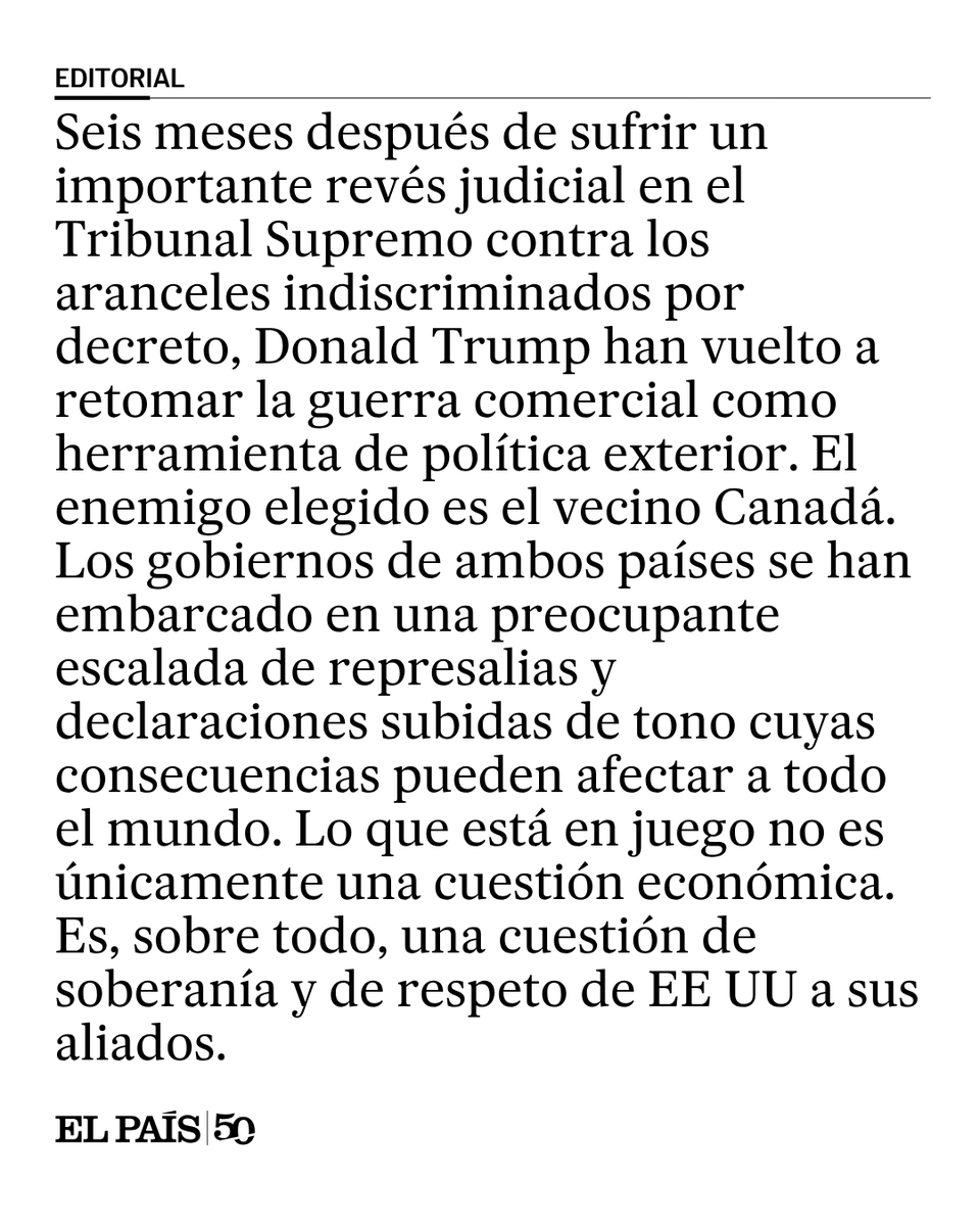 elpais_america's tweet photo. Editorial | El desprecio de Trump a su histórico aliado deriva en una guerra comercial que sufrirán los ciudadanos en el bolsillo https://t.co/BPKEIUlW4B https://t.co/fChldPSVYO