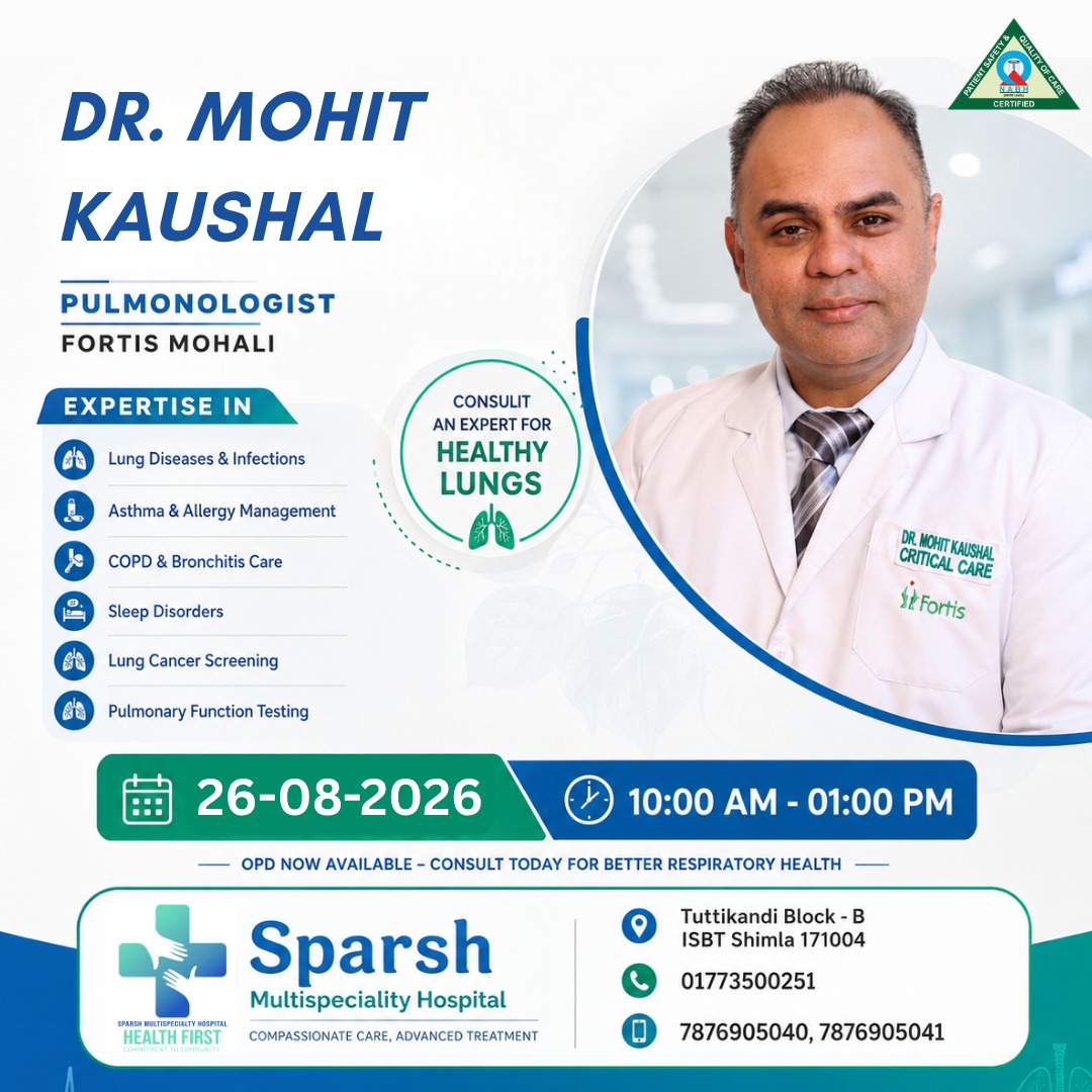 sparshhosp's tweet photo. Consult Dr. Mohit Kaushal, Pulmonologist – Fortis Mohali, for lung diseases, asthma &amp; allergies, COPD, sleep disorders and lung health screening.

📅 26 Aug 2026 | ⏰ 10 AM–1 PM
📍 Sparsh Multispeciality Hospital, Shimla
📞0177-3500251 | 7876905040 | 7876905041
 #SparshHospital https://t.co/o2alx9Lwho