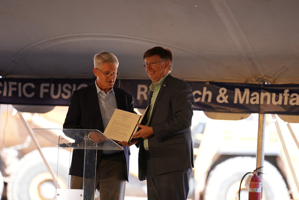 _Pacific_Fusion's tweet photo. Today we announced a Memorandum of Understanding Regarding Collaboration on High-Yield Fusion, High-Energy-Density Science, and Related Technical Areas with the Department of Energy’s National Nuclear Security Administration (NNSA).

This MOU establishes a framework for identifying opportunities for collaboration in high-yield fusion, high-energy-density science, pulsed-power technologies, advanced materials, modeling and simulation, and other areas of shared national interest.

We'd like to thank Brandon Williams for joining us today to sign the MOU and speak at our Fusion Summit.

You can catch the Fusion Summit now on our livestream: https://t.co/nQfiYImInl