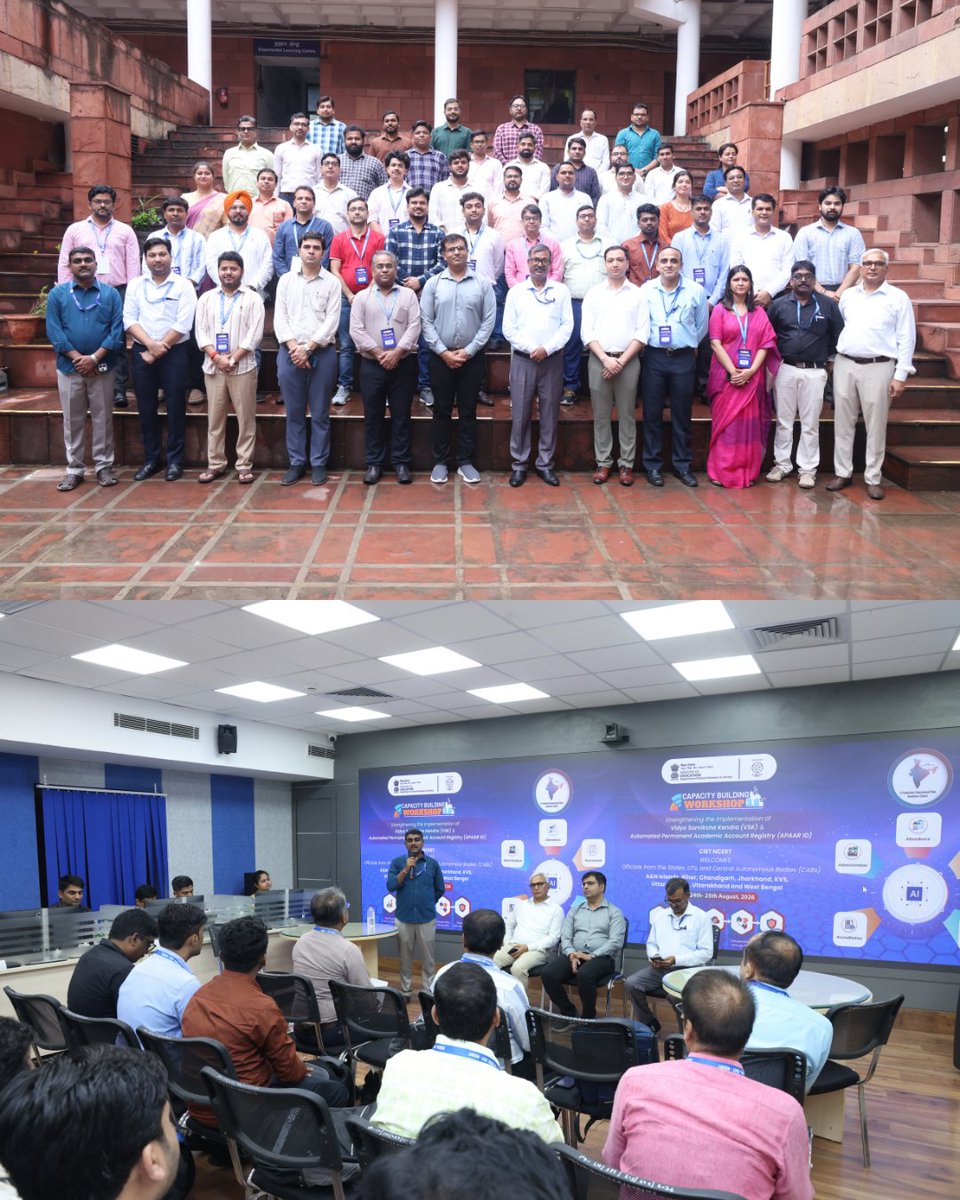 ncert's tweet photo. The Valedictory Session of Capacity Building Workshop 3.0, Batch 4, marked the successful conclusion of the programme aimed at strengthening the implementation of Vidya Samiksha Kendra (VSK) and APAAR ID under the aegis of the Ministry of Education, Government of India.

Participating States/UTs-Andaman & Nicobar Islands, Bihar, Chandigarh, Jharkhand, Uttar Pradesh, Uttarakhand, and West Bengal—showcased their VSK implementation journeys, sharing innovative initiatives, best practices, and key achievements.

A dedicated session on KVS integration with RVSK highlighted its role as a key digital initiative under NEP 2020, leveraging real-time data to monitor and improve school education outcomes.

A dedicated session on the Digital Personal Data Protection (DPDP) Act, 2025, reinforced the importance of secure and responsible data governance in the education sector.