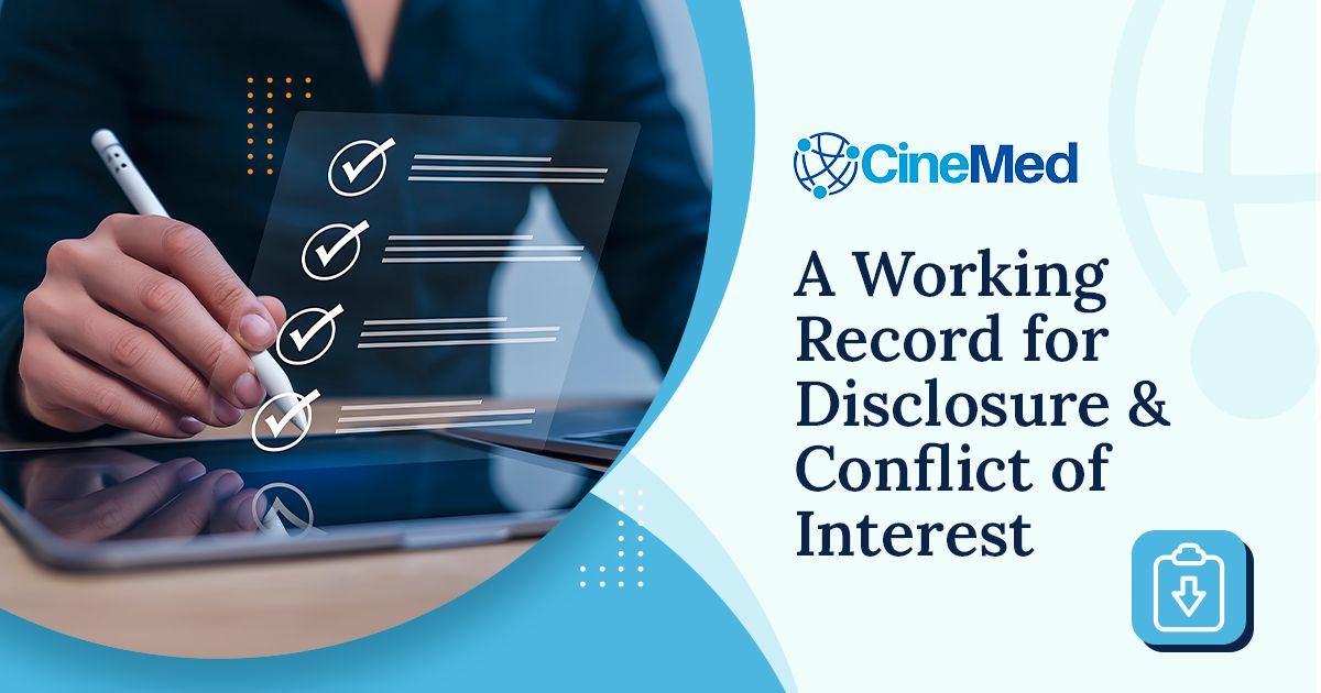 CineMed's tweet photo. New: a Disclosure & COI Tracking Template.

The failure mode with Standard 3 is rarely a missing disclosure. It's one that was collected and handled correctly, with no record of who assessed relevance or what mitigation was applied.

The paperwork exists. The reasoning doesn't.

Download: https://t.co/h2X2PZT3ue