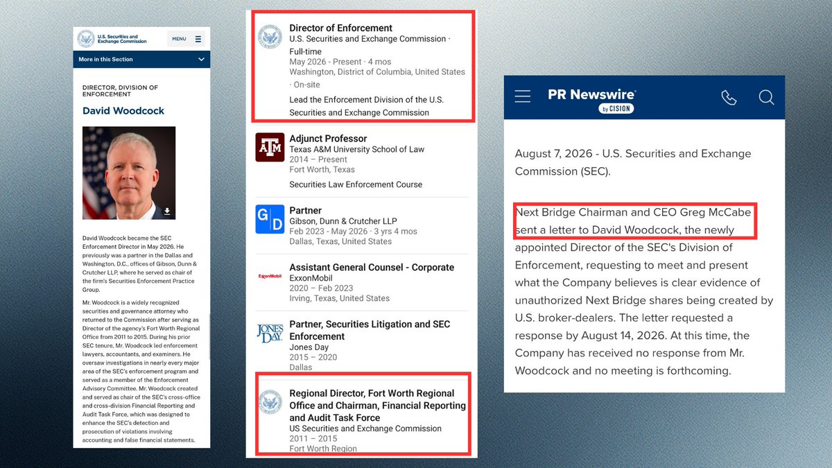 RareDealsHere's tweet photo. The problem with David Woodcock being the @SECGov's Director of Enforcement is that he was also the SEC Fort Worth Regional Director from 2011 to 2015.

SEC Fort Worth is the region that filed charges against @johnbrda and @palikaras over the Torchlight Metamaterials reverse-merger, but they waited to do so until after the MMTLP Community began to get Congressional support.

Once the charges were filed, the SEC convinced members of Congress (even before the charges were made public), that the CEOs were guilty of something so there was no point in investigating what happened with MMTLP.

This investigation has also been used to avoid providing responses to thousands of FOIA requests.

The case is currently stayed by the courts and the lead investigators from the SEC have resigned. 

On the flip-side, John Brda and George Palikaras appear to be eager for the case to proceed so that they can share their truth. 

How convenient for the SEC that the case has been stayed!