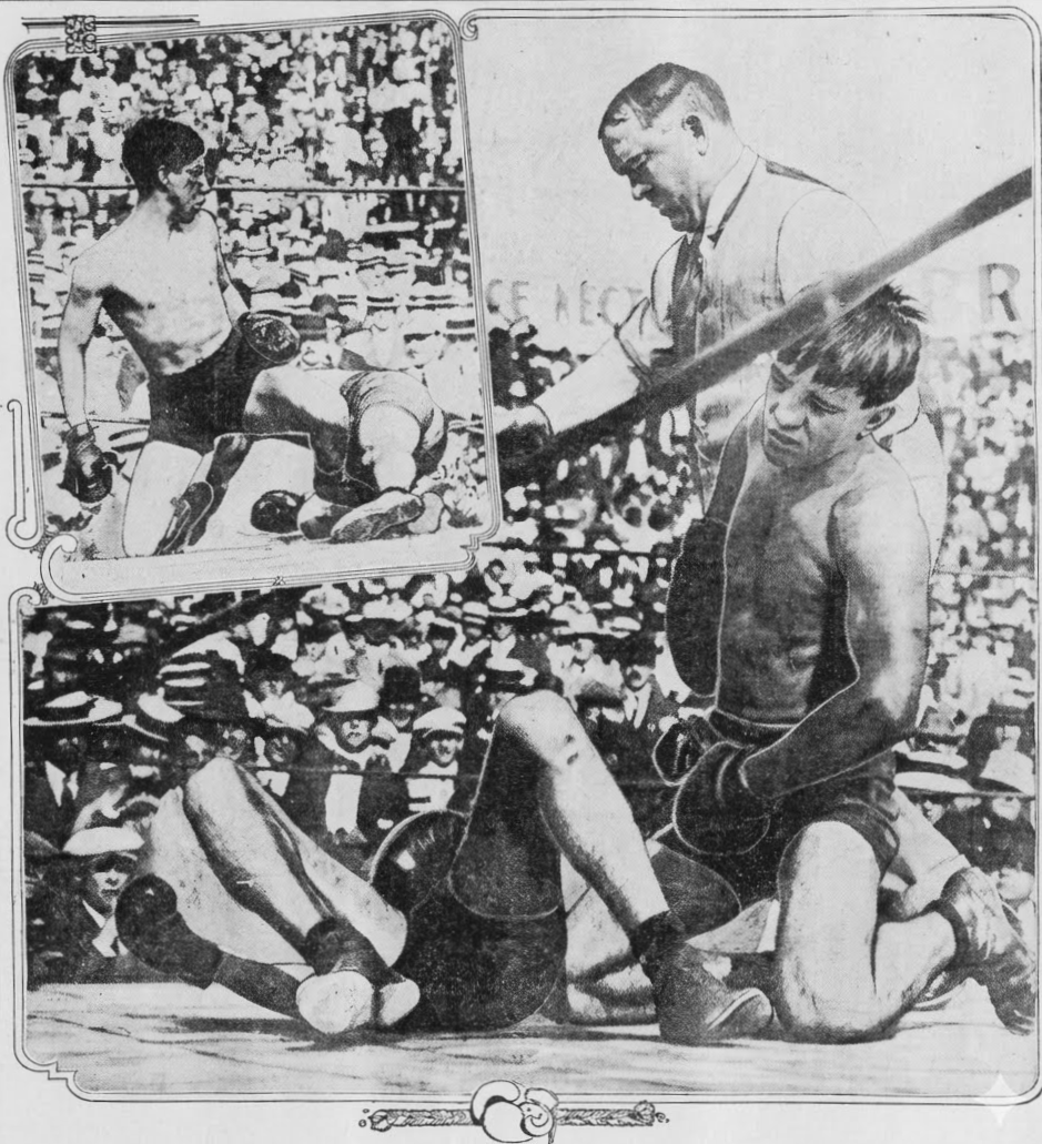 GoldenAgeBoxing's tweet photo. In one of the most bizarre and controversial title bouts in boxing history, on July 4, 1912, over 11,000 fans packed the stands of Jack Doyle's Vernon Arena just outside of Los Angeles under a blazing midday sun. "Mexican" Joe Rivers and World Lightweight Champion Ad Wolgast had battled for twelve grueling rounds. By the 13th, both men were thoroughly exhausted and bloodied. The fight had turned into an absolute war. While many onlookers felt Rivers had won most of the early rounds, Wolgast later fiercely disputed this, confidently claiming that he had Rivers completely licked and was dominating the pace.

As they clashed near the ropes, at the exact same fraction of a second, both fighters unleashed finishing blows. Wolgast slammed a punch directly into Rivers' midsection—which Rivers’ camp swore was a vicious low blow—while Rivers simultaneously landed a devastating right-left combination flush to Wolgast's jaw. Both men collapsed into each other. Because boxing rings back then used only two rows of ropes, they nearly tumbled out through the lower gap and into the crowd. As the fighters teetered on the edge of the ring apron, cornermen, nearby officials, and Wolgast's manager Tom Jones (who later managed Jess Willard) lunged forward to hold up the fighters and keep them from falling all the way out of the ring.

Instead of counting both men out, referee Jack Welch hoisted a semi-conscious Wolgast up off the floor with one arm. While physically supporting the champion, Welch used his other hand to count out a paralyzed Joe Rivers. Welch reached the count of ten and declared Wolgast the winner by knockout. He turned to shout at the rabid crowd that his actions were completely fair and stood as the final verdict. Furious, Joe Rivers' manager, Joe Levy, jumped through the ropes and physically confronted Welch. As an angry mob of fans rushed the ring in protest, Welch slipped through the ropes and fled the arena. Joe Rivers stood up and walked around seemingly recovered, while Wolgast had to be carried from the ring by his handlers.

Reporters the next day called the decision a disgrace to America's Independence Day. They openly insinuated that Welch had long been on Ad Wolgast’s team payroll. The press argued Welch had deliberately ignored the rules throughout the entire match by letting Wolgast use illegal tactics. Furthermore, the timekeeper, Al Holder, insisted the round's closing bell actually rang when Welch was only at the count of four. The fight should have officially gone to the next round, but Welch completely ignored the bell.

Jack Welch vehemently denied Wolgast had thrown a low blow, claiming it was a perfectly legal shot to the stomach that caused Rivers to collapse. However, three doctors who later examined Rivers declared that the severe bruising around his groin clearly indicated a low blow. Welch then argued that because Wolgast had started to rise from the canvas before the fatal ten-count, he had merely assisted a fighter who was already actively recovering on his own.

Wolgast didn't get to enjoy his stolen championship belt for very long. Just a few months later, on November 28, 1912, he defended his title against Willie Ritchie. Wolgast resorted to his dirty tactics again and hit Ritchie with two blatant, vicious low blows in the 16th round. But this time, referee James Griffin didn't play along. Griffin immediately disqualified Wolgast on the spot, stripped him of his title, and awarded the championship to Ritchie.