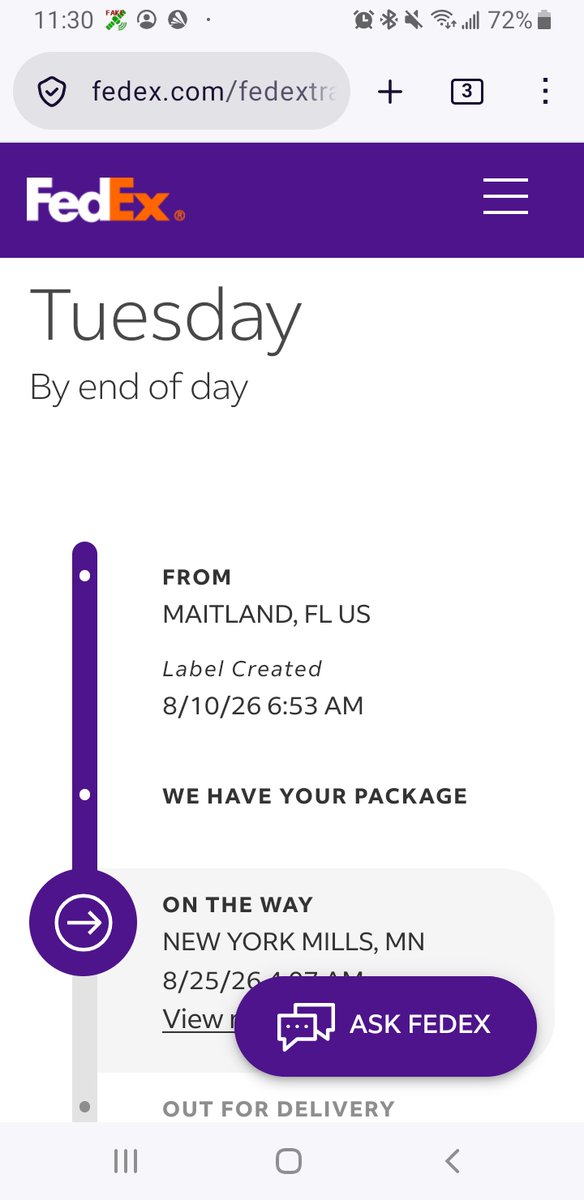 AE86Sevilla's tweet photo. Like this isn the package in question I don't know what miracle @FedEx is going to pull sending it from mn when I live in WA but if it comes I'll eat my words. Do not buy using standard shipping on @CoolStuffInc anymore it's a miserable experience compared to what it used to be. https://t.co/YMwemt4rY5