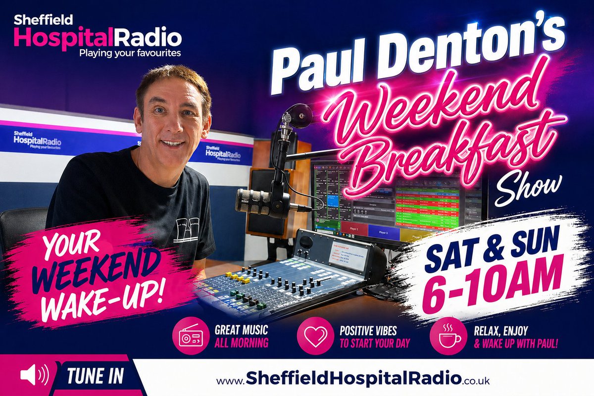 ListenToSHR's tweet photo. Kick off your Sunday with Paul Denton’s Breakfast Show. Great tunes + Triple Plays from the 60s, 70s, 80s & 90s! Sunday morning from 6AM. https://t.co/kJtRpcQQLY #WeekendVibes #Sheffield #RetroHits #hospitalradio #sheffieldhospitalradio #radio #charity https://t.co/MhDc3PlMJ8