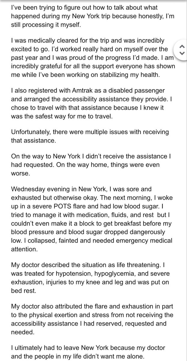 CaptainBeezy's tweet photo. Im sorry for the scary white backround black font and hope you understand my desire to be able to do my ANYC M&G while processing some intense struggle and dangerous mistreatment by Amtrak which led to a much needed rest. I am still recovering but I want to be open as I encourage others to do so.
