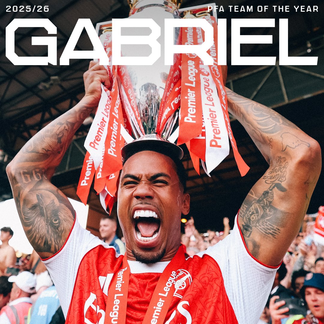 Arsenal's tweet photo. Well deserved 👏

Congratulations to David, Gabi, Wilo, Jurrien and Dec on making the @PFA Premier League Team of the Year 👊