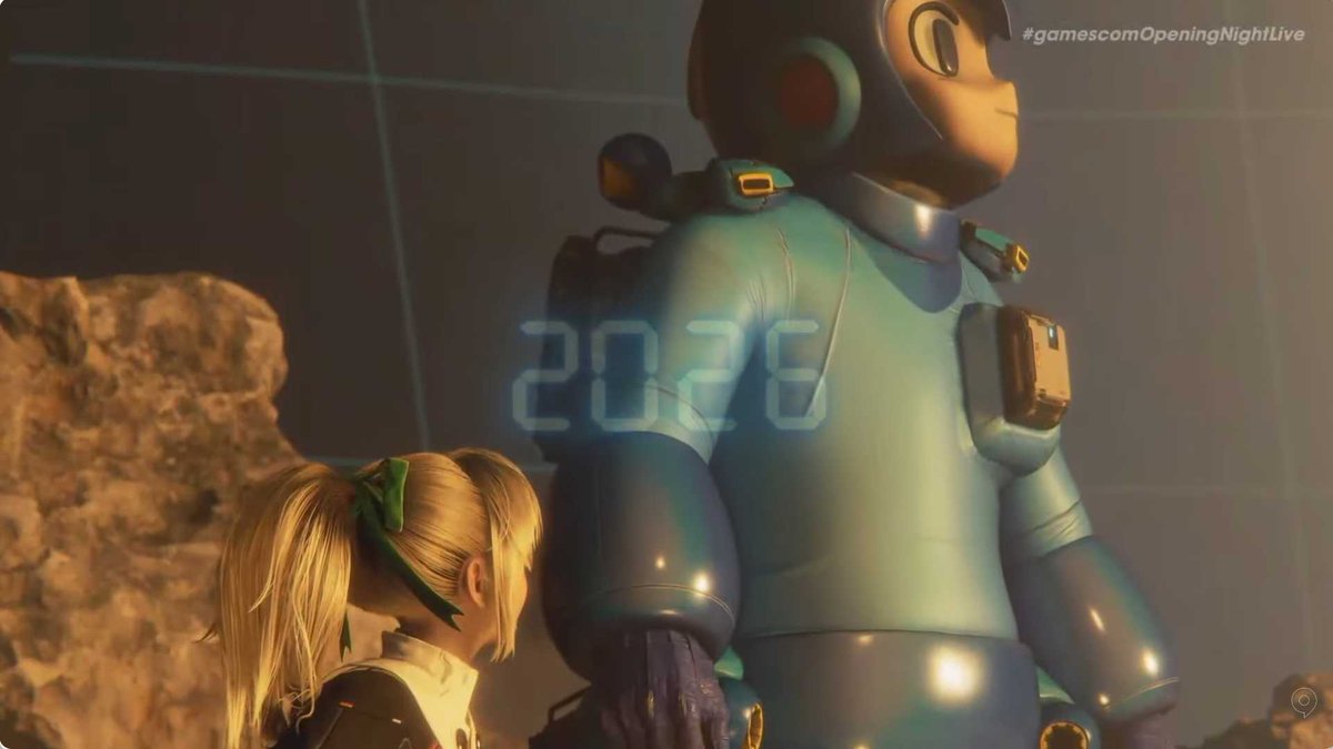 famitsu's tweet photo. 『プラグマタ』にロックマンコラボの新スーツが登場！ ヒューがロックマンに、ディアナはロールちゃんに！
https://t.co/Zx163g532J

ロックマンのスーツは、4月1日にエイプリルフールネタとして公開されていたもの。ネタが現実に。

#gamescom https://t.co/EBY6125MSQ