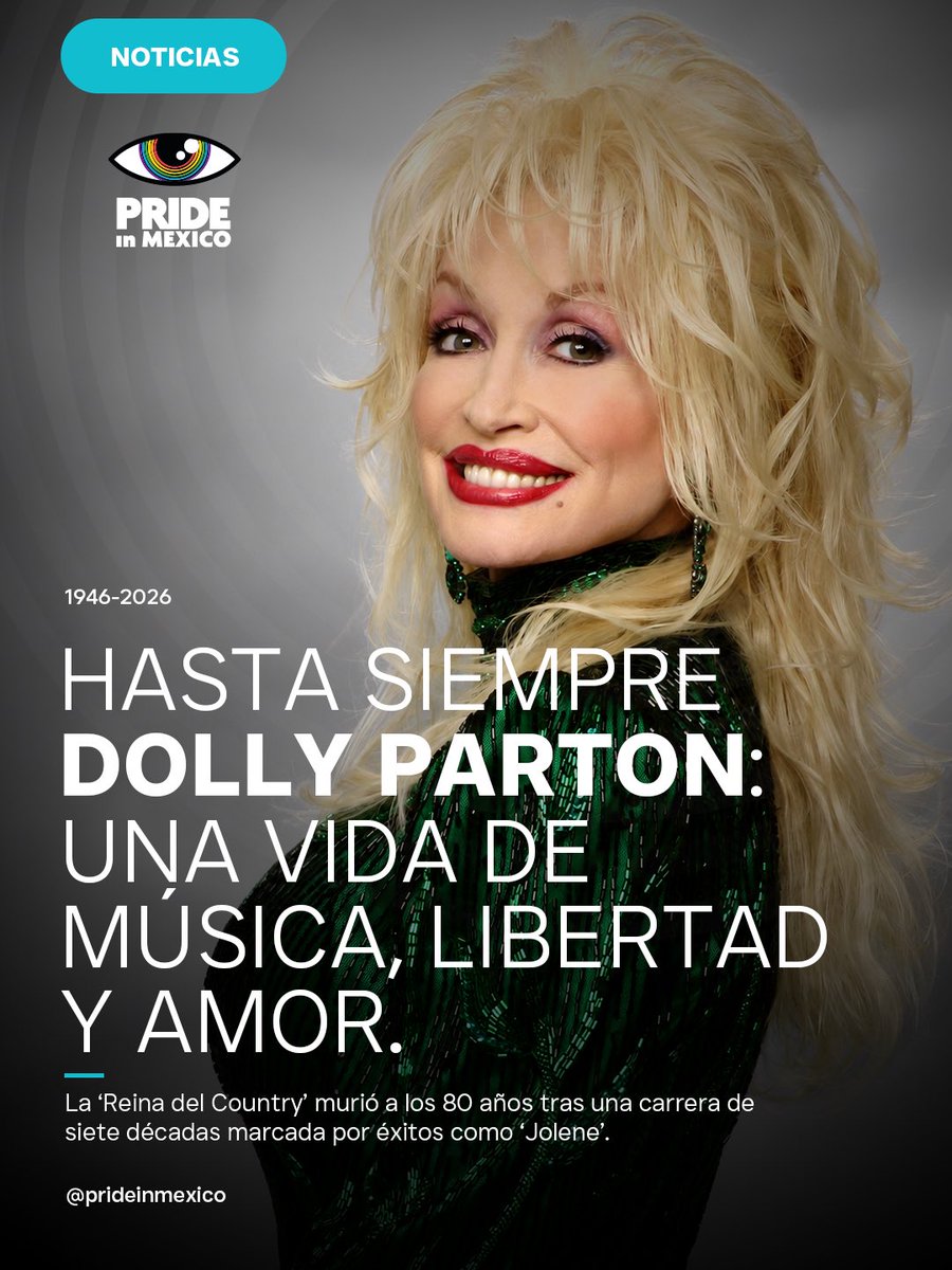 PrideinMexico's tweet photo. ¡Hasta siempre, Dolly Parton! 

Gracias por recordarnos que ser auténticxs también es una forma de valentía.

Que tu luz siga brillando. 🌈❤️ https://t.co/s9tqdJv30u