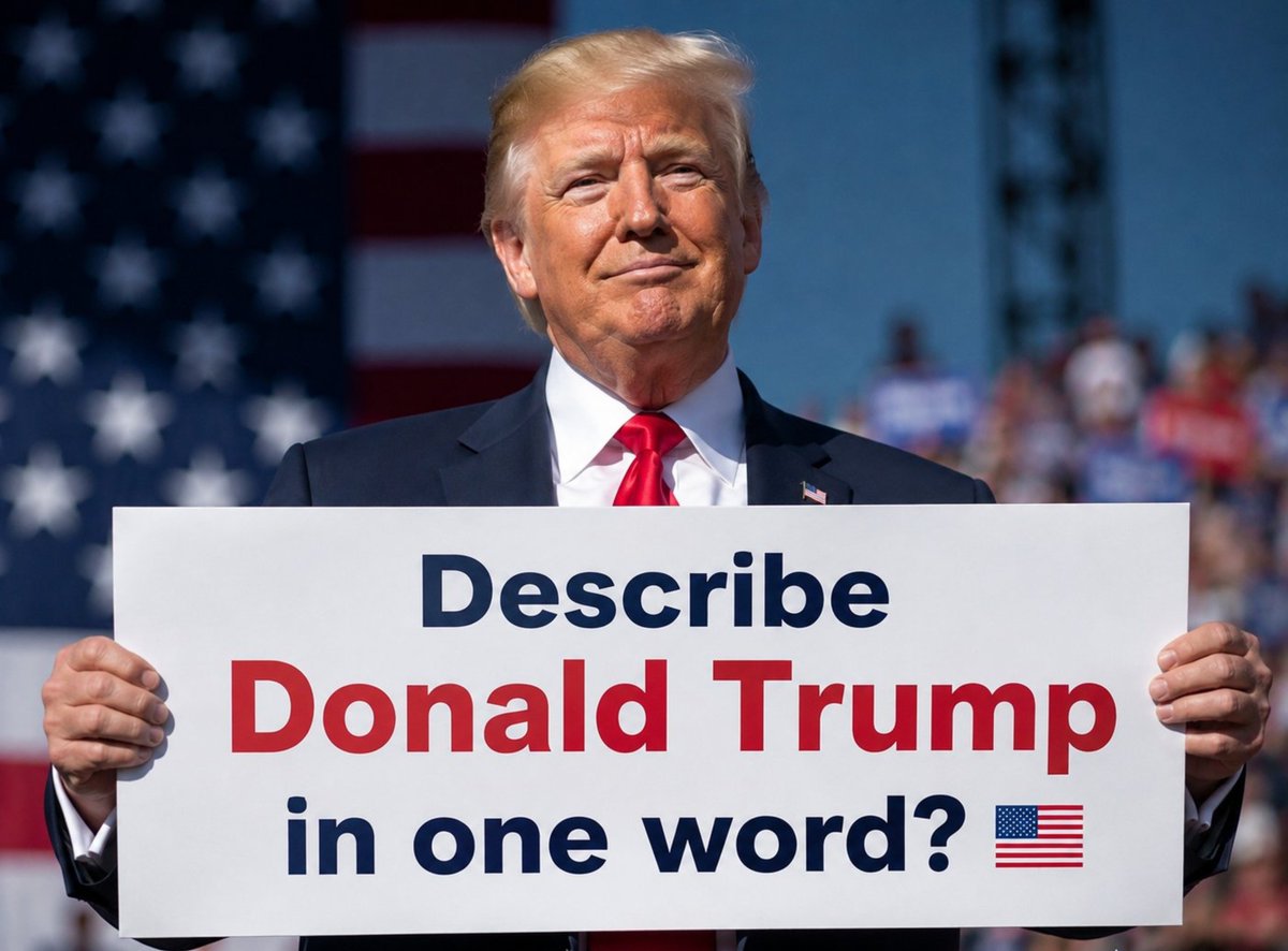 Wondersofworld0's tweet photo. 🇺🇸 One word. That’s all you get.

How would you describe Donald Trump in ONE word? 👇🤔

What’s your answer? https://t.co/aJyl1XSM0z