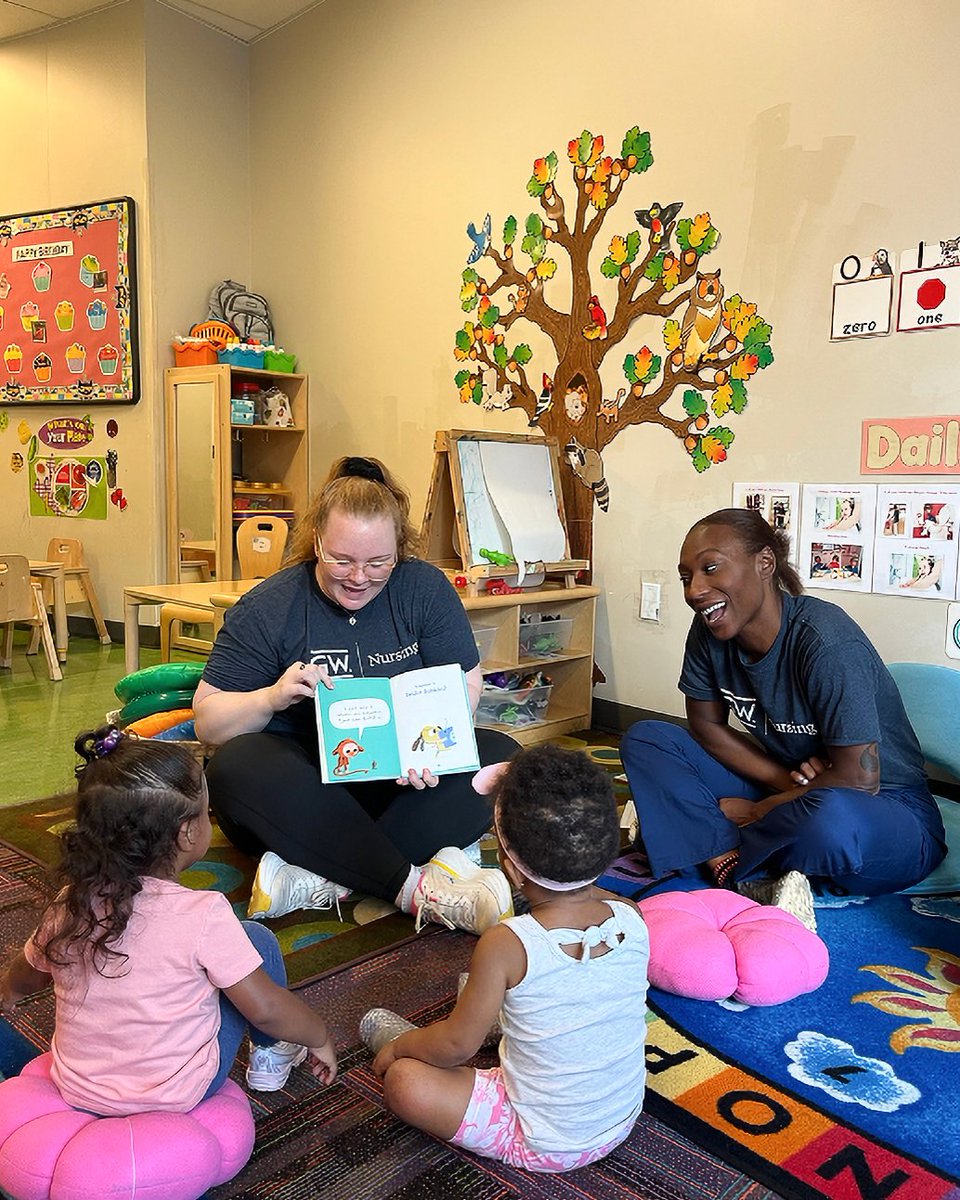 gwNURSING's tweet photo. GW Nursing students recently volunteered at the NVFS Arlington Mill Early Head Start Child Development Center, engaging young learners through play, reading and developmental activities! 🫧 We're looking forward to September with an early childhood health-screening volunteer day! https://t.co/9Ea7hhJMc5