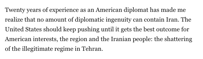 EmmaMAshford's tweet photo. Allow me to suggest that if you have spent twenty years as a diplomat and cannot think of any better policy towards Iran than sanctions and bombs, you have probably been doing the whole diplomacy thing wrong. 

https://t.co/CgDnfc5r2v https://t.co/SmgtFPsAGR