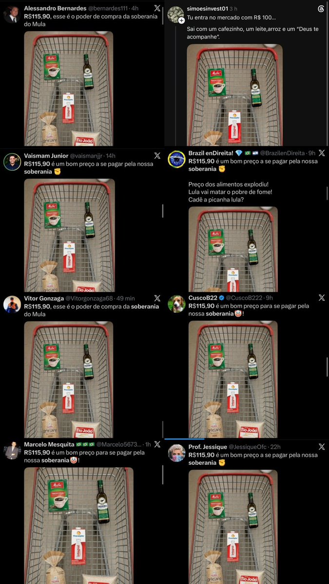 toninhodocall's tweet photo. A máquina de fake news tá ligada e, possivelmente, tem dinheiro do Master pagando.

A onda agora são imagens feitas por IA falando sobre o preço dos produtos.

80% dos perfis bolsonaristas desta rede são fakes. https://t.co/l1iWJ4yRer