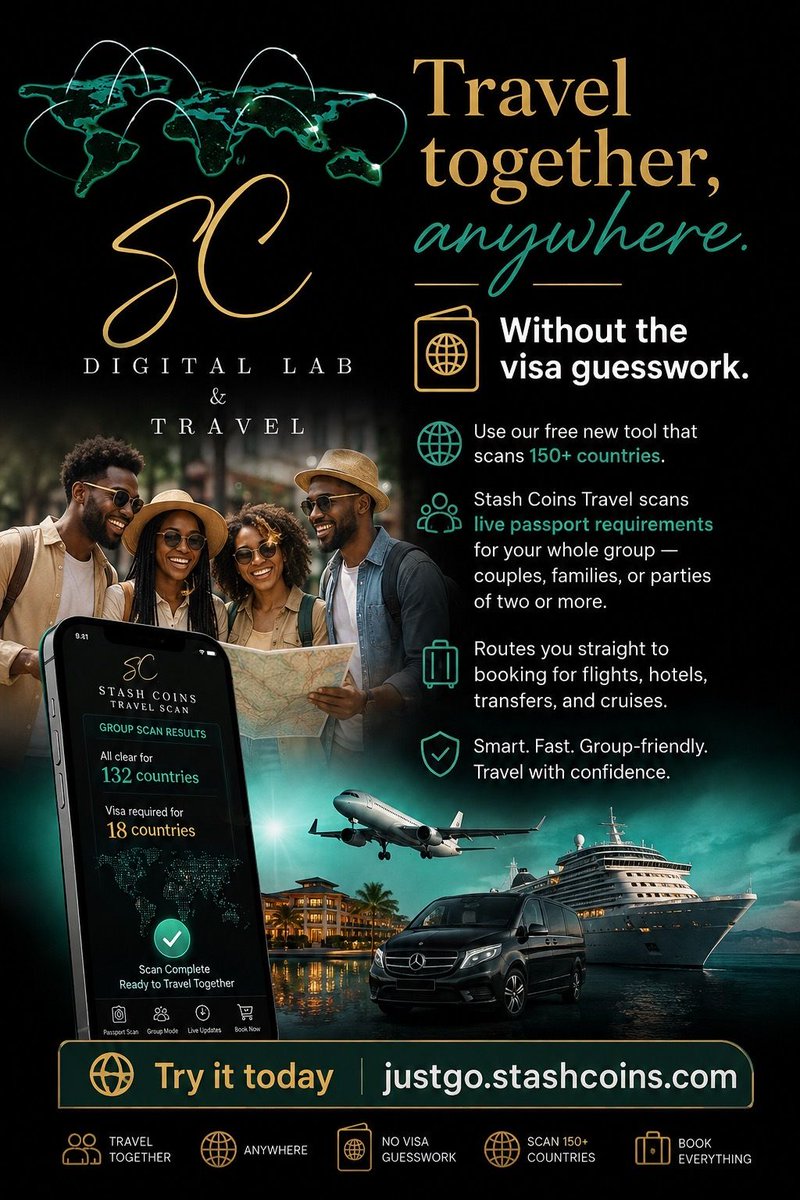 StashCoins's tweet photo. 👀 PLANNING A 🧑‍🧑‍🧒‍🧒GROUP ✈️ TRIP? CHECK THE PASSPORTS FIRST.

One tool. Multiple passport holders. 🌍
Find destinations that work for the whole crew.

✈️ Travel together. Without the visa guesswork.

👉 https://t.co/QYNXJweyei

#GroupTravel #FamilyTravel #PassportReady https://t.co/x3q5gWWCzf