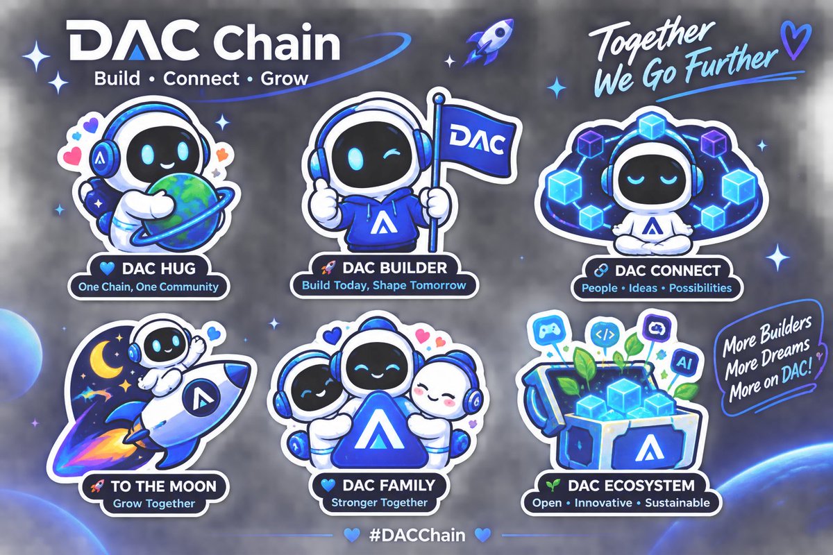 StaceyDiaz29983's tweet photo. i created  sticker pack inspired by the @dac_chain 
 DAC Hug community &amp; belonging
 DAC Builder  build the future together
 DAC Connect people, ideas &amp; possibilities
 To The Moon growing together
 DAC Family  stronger together
 DAC Ecosystem  open, innovative &amp; sustainable https://t.co/tXJNtFtt0G