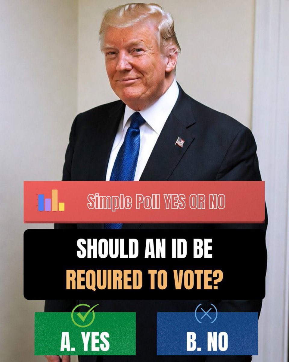 realQ17patriots's tweet photo. Trump wants single-day voting, paper ballots, and Voter ID for all future elections.

DO YOU SUPPORT THIS?
@realDonaldTrump LET TRUMP HEAR YOU HE’LL SEE THIS,IS UP TO YOU FOLKS YOUR OPINION MATTERS A LOT.

THE POWER OF X IS REAL.
A. YES
B. NO https://t.co/cvujSzryp1