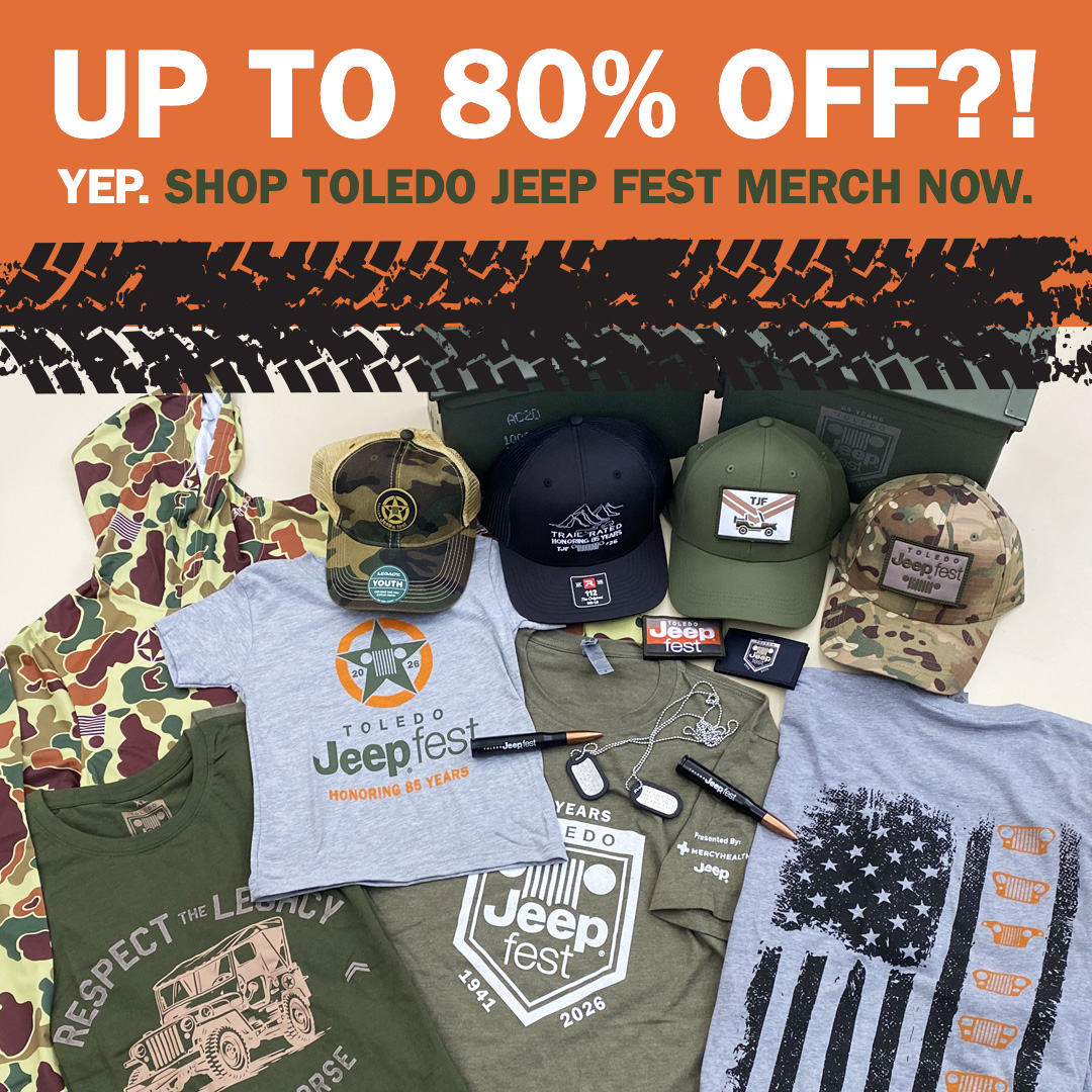 ToledoJeepFest's tweet photo. Toledo Jeep Fest merch is up to 80% OFF! 🔥 Limited quantities on select items—some are still full price because they’re too good to mark down 😉 
Shop now: https://t.co/1WuOxI5ABT

#ToledoJeepFest #Jeep #JeepGear #ToledoOhio https://t.co/3BzmetSm2K