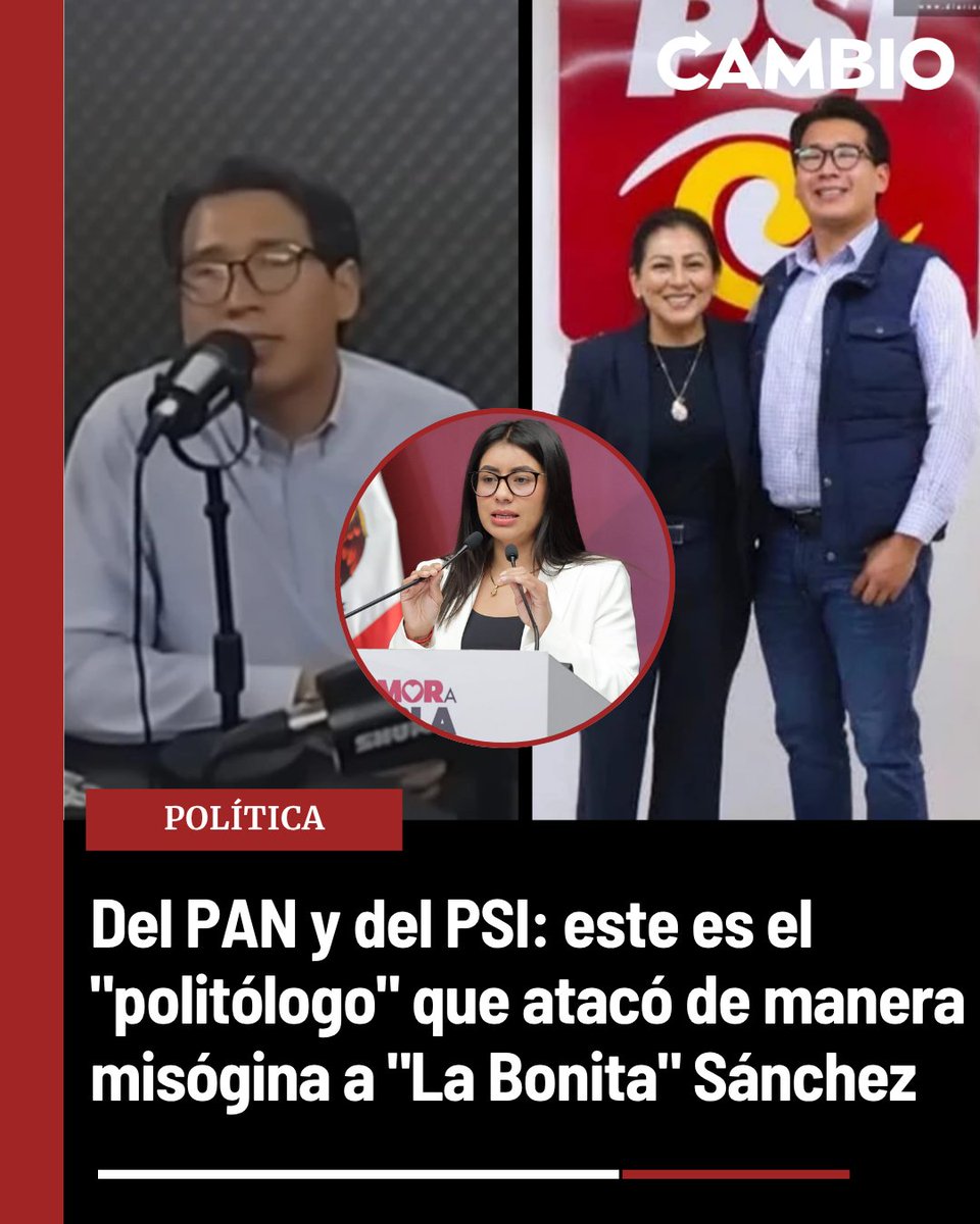 Diario_Cambio's tweet photo. 🗣️Del PAN y del PSI: este es el “politólogo” que atacó de manera misógina a “La Bonita” Sánchez 

José “Pepe” Carrera, protagonista de un video que ha sido señalado por contener expresiones misóginas y ofensivas contra Gabriela “La Bonita” Sánchez, secretaria del Deporte y Juventud de Puebla, ha reconocido públicamente su militancia panista y también impulsó campañas dentro del Partido Social de Integración (PSI).

#diariocambio #Puebla @Bonita_sanchez9
