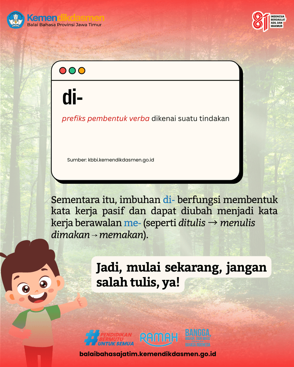 BB_Jatim's tweet photo. Siapa nih yang masih sering bingung membedakan kapan penulisan di harus dipisah dan kapan harus dirangkai? Kesalahan kecil ini ternyata cukup sering kita temui dalam penulisan sehari-hari, lho! 🤔 https://t.co/w89Xb20zTU